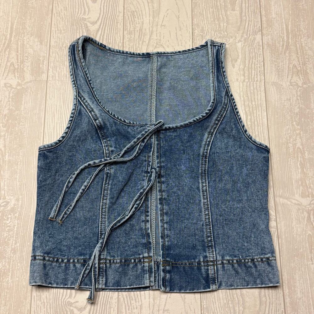 Forever 21 Women’s XS Denim Tie Front Corset Vest Top Y2K,Cottagecore,90's